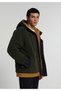 Regular Fit Hooded Zippered Lined Men's Green Coat