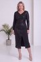 Women's Plus Size Sequin Detailed Midi Length Long Sleeve Slit Woven Dress Black