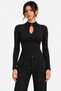 Women's Black Half Turtleneck Button Detailed Drop-Cut Long Sleeve Slim Fit Camisole Blouse - 5