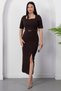 Square neck short sleeve belted crepe dress grs4185