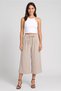 Women Regular Fit Solid Wide Leg Pants, Beige - 2