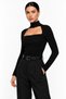 Women's Black High Neck Low-Cut Long Sleeve Slim Fit Camisole Blouse - 2