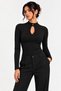 Women's Black Half Turtleneck Button Detailed Drop-Cut Long Sleeve Slim Fit Camisole Blouse