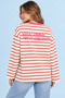 Women's Pink Striped Oversize Sweatshirt with Crew Neck - 3