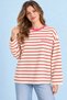 Women's Pink Striped Oversize Sweatshirt with Crew Neck - 5