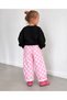 Girl's Pink Checkered Jean + One Printed Sweatshirt Set - 2