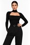 Women's Black High Neck Low-Cut Long Sleeve Slim Fit Camisole Blouse - 7