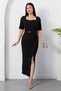 Square neck short sleeve belted crepe dress grs4185