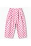 Girl's Pink Checkered Jean + One Printed Sweatshirt Set - 3