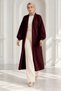 Women's Shawl Collar Hijab Clothing Long Plush Cardigan Balloon Sleeve Textured Winter Wear - 6