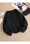 Unisex Black Crew Neck 3 Thread Basic Plain Sweatshirt