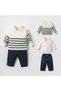 Oxford 3-Piece Baby Boy Knitwear Set – Striped Sweater, Shirt and Navy Blue Pants - 2