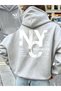 Unisex Nyc Brooklyn Written Two-Way Design Premium Hooded Oversize Sweatshirt with 2 Yarns