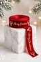Red Premium Merry Christmas Printed Velvet Ribbon 4 cm Width - 1 Meter - Christmas Decoration with Deer Pattern Pine Tree and Gift Ribbon