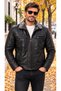 Men's Black Fur Collar Faux Leather Coat
