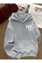 Unisex Nyc Brooklyn Written Two-Way Design Premium Hooded Oversize Sweatshirt with 2 Yarns - 2