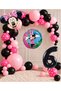 Party 6 Years Old Minnie Mouse Themed Pink Black Polka Dot Birthday Balloon Chain and Party Decoration Set