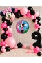 Party 9 Year Old Minnie Mouse Themed Pink Black Polka Dot Birthday Balloon Chain and Party Decoration Set