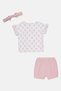 Toddlers Girl 3 Pcs Floral Print Top And Textured Short With Headband Set, Multicolor - 3
