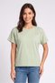 Women Crew Neck Short Sleeve Embroidered Top, Apple Green