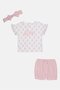 Toddlers Girl 3 Pcs Floral Print Top And Textured Short With Headband Set, Multicolor - 2