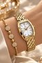 Square Case Gold Color Women's Wristwatch - 3 Atm Water Resistant Steel Band Japanese Movement Gift Special Boxed Hmby2081C2