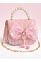 Girl's Pink Princess Bag with Pearl Handle, Sequined Bow, Starry Tulle, Chain Strap, Mini Hand Shoulder Bag