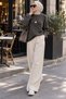 Women's Soft Textured Front Stitching Detailed Crew Neck Loose Long Sleeve Knitwear Sweater - 3
