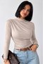 Women's Half Turtleneck Draped Shoulder Long Sleeve Sandy Fabric Blouse - 5