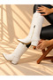 Limona White Patent Leather Straw Patterned 6 cm Heel Women's Boots - 2