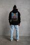 Men's 3 Thread Cotton Hooded Printed Oversize Sweatshirt Hoodie with Pockets - Black - 3