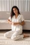 Women's Loose Long-Legged Cotton Blue Pajama Set - 2