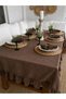 Pearl Velvet Textured Seamless Brown Ruffled Tablecloth