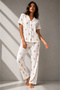 Women's Classic Natural Button Night Blue Pajama Set - 5