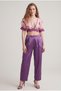 Women's Purple Floral Patterned 3-Piece Set - Kimono, Bralet and Trousers Set - 3