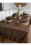 Pearl Velvet Textured Seamless Brown Ruffled Tablecloth - 3