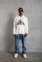 Men's 3 Thread Cotton Hooded Printed Oversize Sweatshirt Hoodie with Pockets - White