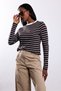 Brown Ribbed Collar Striped Long Sleeve T-Shirt 6001 - 2