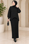 Women's Hijab Knitwear Set Stone Embroidered High Neck Balloon Sleeve Long Skirt Two-Piece Combination
