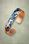 Garden Notebook Blue Peony Handmade Copper Flower Patterned Handcuff Bracelet Adjustable - 6