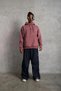 Men's 3 Thread Cotton Hooded Printed Oversize Sweatshirt Hoodie with Pockets - Dusty Rose - 3