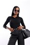 Black Polo Collar Long Sleeve Modal T-Shirt 4408 - 2
