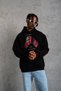 Marchè Bien Men's Hooded Pocket Box Glove Printed 3 Thread Sweatshirt Hoodie - Black