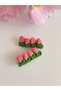 Hand Knitted Amigurumi Flower Snap Buckle Set Organic Cotton Children's Hair Clip - 3