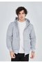 Men's 3 Thread Cotton Hooded Full Zipper Hoodie Sweatshirt with Pockets - Gray