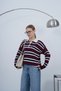 Women's Burgundy Navy Blue Striped Polo Collar Sweater - 2