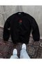 Marchè Bien Women's Oversize Hooded Pocket Rose Printed 3 Thread Cotton Hoodie Sweatshirt - Black - 4