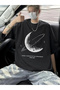 Marchè Bien Men's Printed T-Shirt Short Sleeve Crew Neck Oversize T-Shirt - - Black - 2