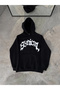 Women's Hooded Sweatshirt with Kangaroo Pocket, 3 Thread Cotton Printed Hoodie - Black