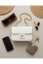 White Quilted Faux Leather Gold Chain Shoulder Bag 23×16 cm - 3